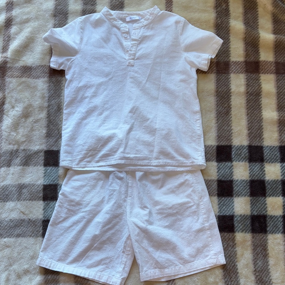 White Short Sleeve Shirt and Shorts Set